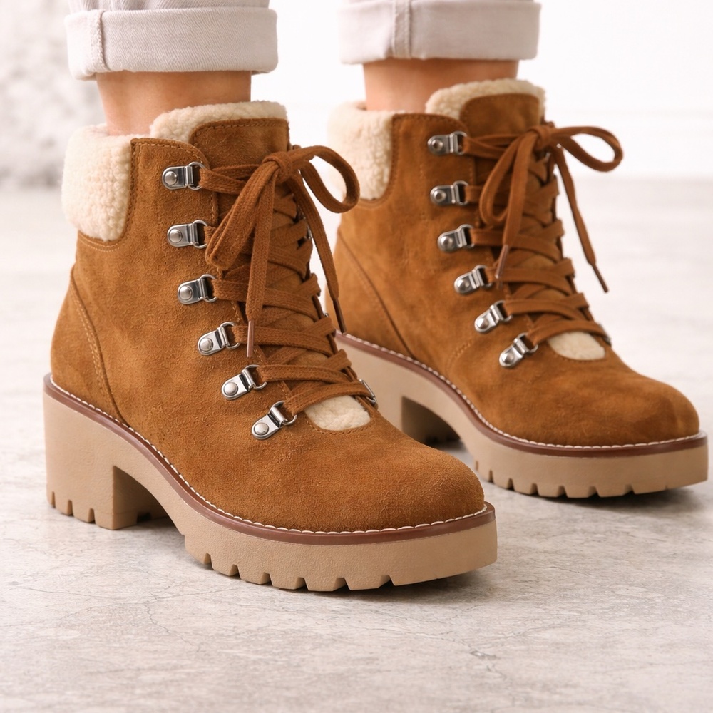 Blondo Devin Waterproof Suede Ankle Winter Boots faux fur lining zippered 6M